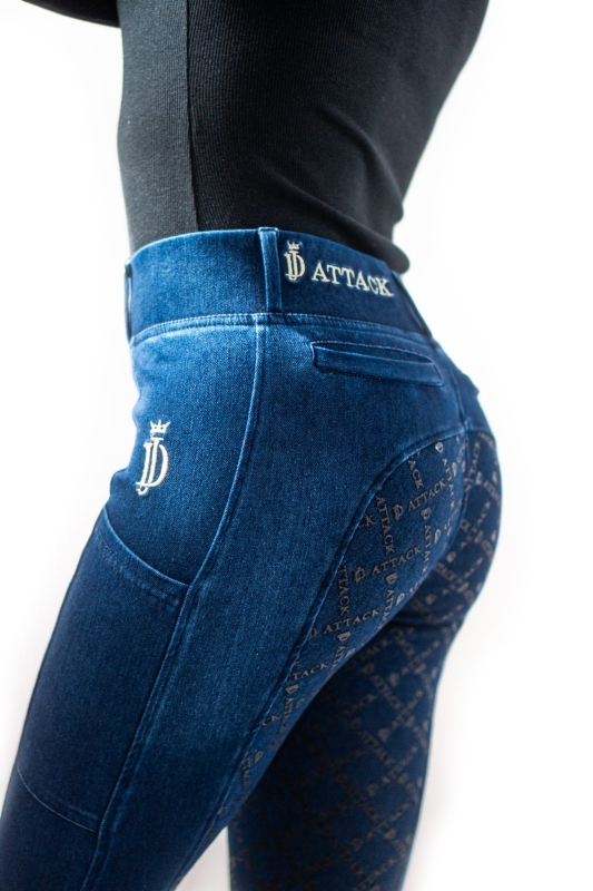 Boczna kieszeń i haftowane logo w legginsach dżinsowych Denim Flex