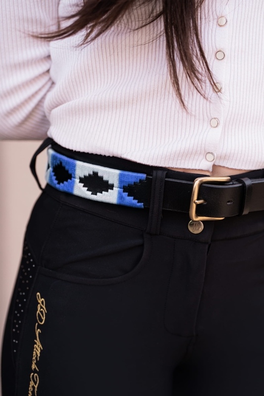Polo leather belt in light blue and navy and in pink and silver