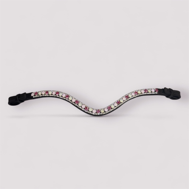 Pink and silver crystals on the brown Rosie browband