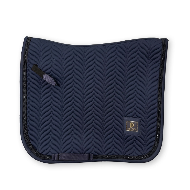 Navy Elora softshell saddle pad under the saddle