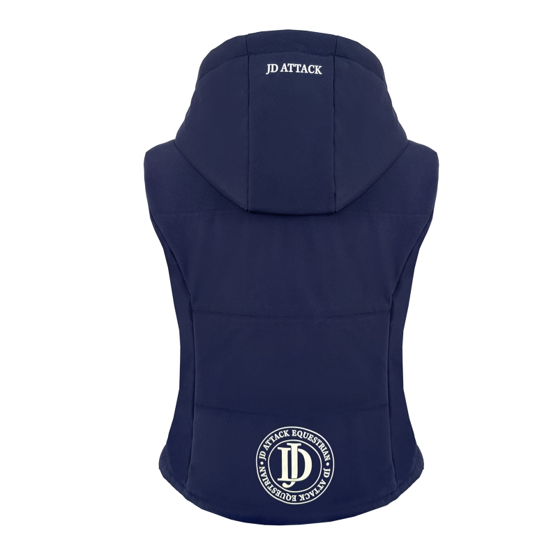 JD Attack Equestrian emblem on the back of the Greta down vest