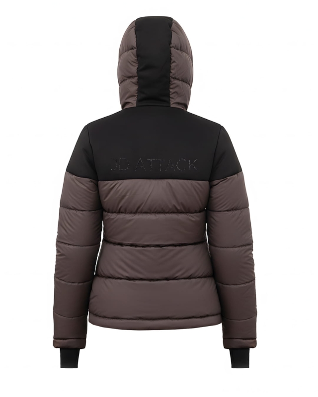 High collar and sleeve with thumb hole on the brown Vena jacket