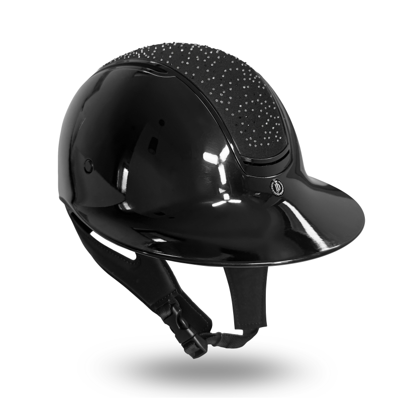 JD Attack Moonlight riding helmet, black crystal shell seen from the back