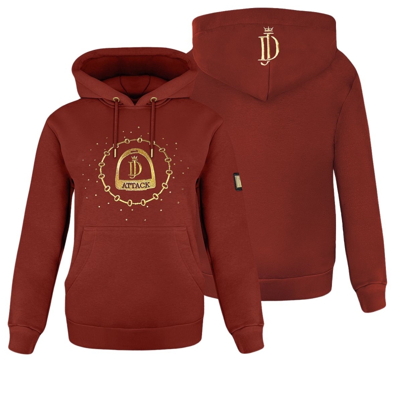 Burgundy Suzie riding hoodie with an embroidered stirrup and crystals