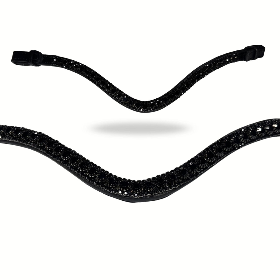 JD ATTACK black Preciosa Black browband with black crystals on black leather