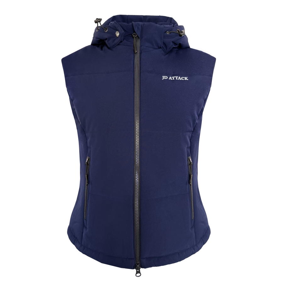 Greta navy down vest by JD ATTACK with detachable hood