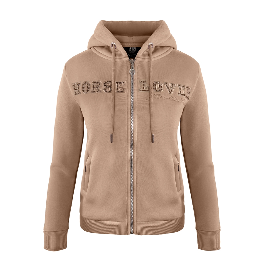 Horse Lover beige kids' hoodie by JD ATTACK with hood and shimmering lettering