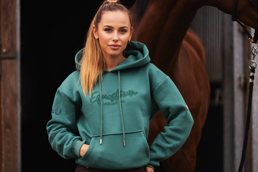 JD ATTACK Equestrian Team riding hoodie with a large hood, slightly oversized