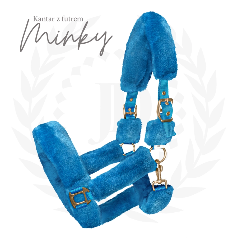 Kantar z futrem Minky w kolorze Royal Blue ze złotymi okuciami