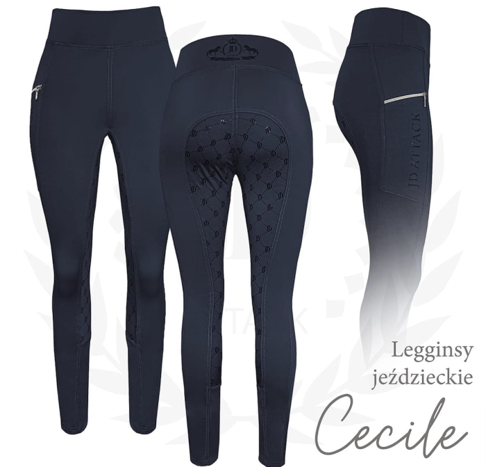 Granatowe legginsy jeździeckie Cecile z pełnym lejem z przodu i z tyłu