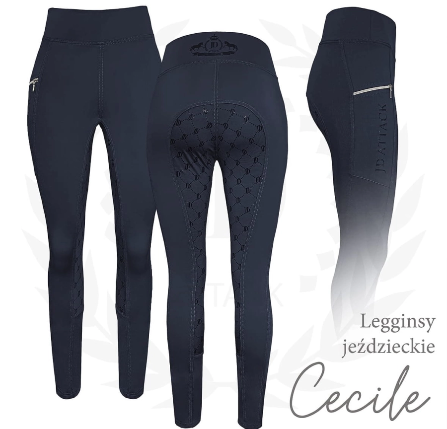 Granatowe legginsy jeździeckie Cecile z pełnym lejem z przodu i z tyłu