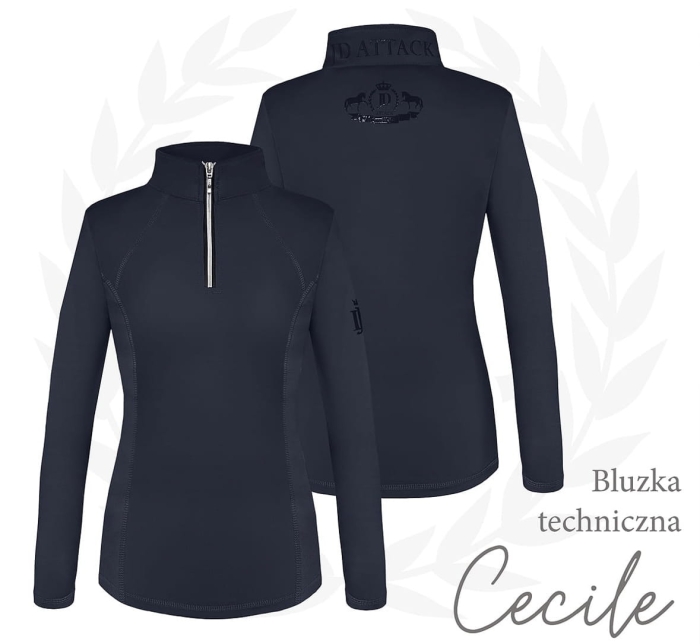 Granatowa dziecięca bluzka jeździecka Cecile z zamkiem przy stójce
