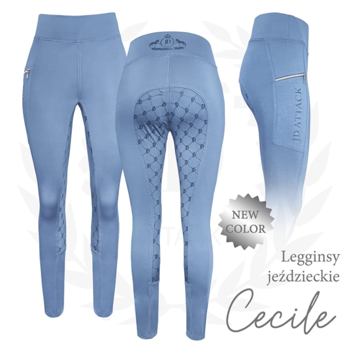 Dziecięce legginsy jeździeckie Cecile w kolorze Baby blue z trzech stron