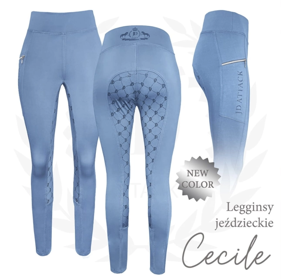 Dziecięce legginsy jeździeckie Cecile w kolorze Baby blue z trzech stron