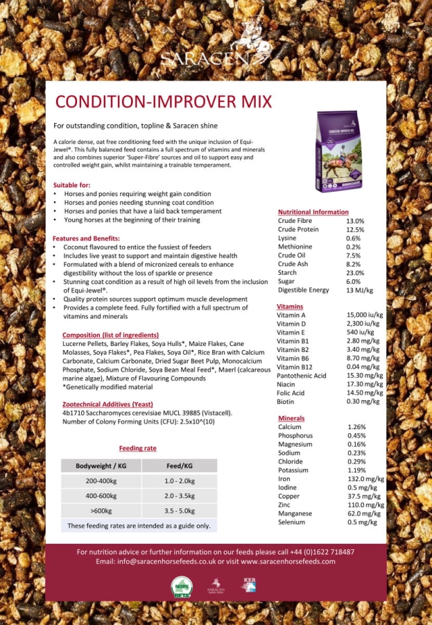 Saracen Condition-Improver Mix 20 kg: musli z otrębami ryżowymi dla koni sportowych, ujęcie 4