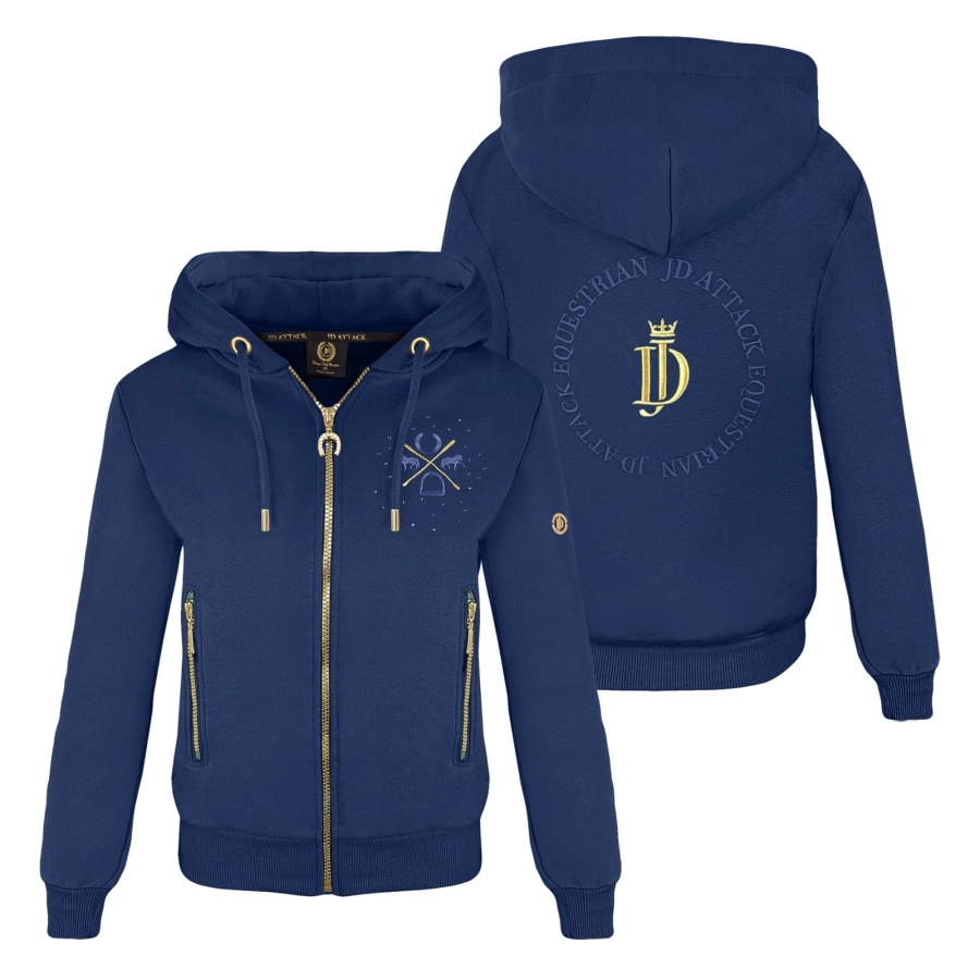 Granatowa bluza Holly z kapturem, widok z przodu i tył z dużym logo
