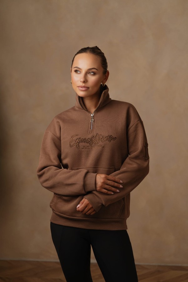 Damska bluza jeździecka Ariana ze stójką bez kaptura napis z kryształków.