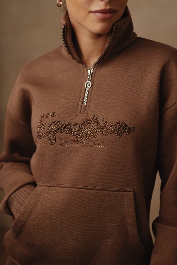 Damska bluza jeździecka Ariana ze stójką bez kaptura napis z kryształków.