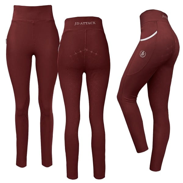 Dziecięce legginsy jeździeckie Catty w kolorze bordowym z logo JD Attack