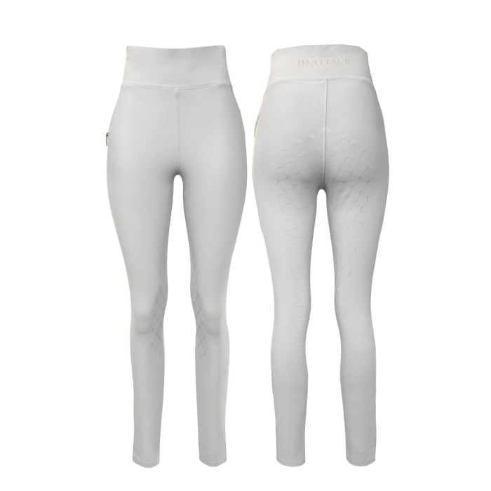 Białe dziecięce legginsy jeździeckie Catty z przodu i z tyłu