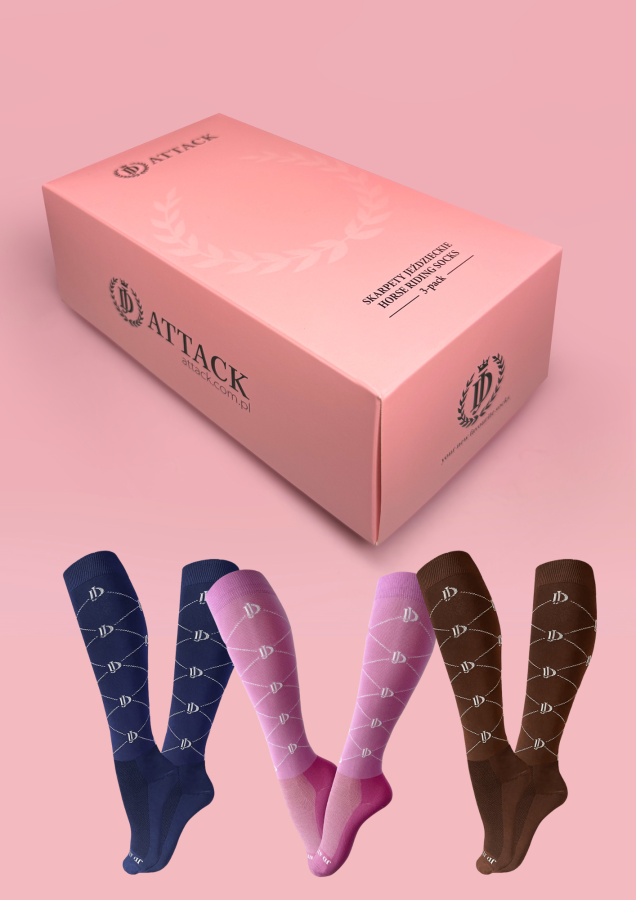 Techniczne skarpety jeździeckie Brenda zestaw 3 kolorów z wentylacją.