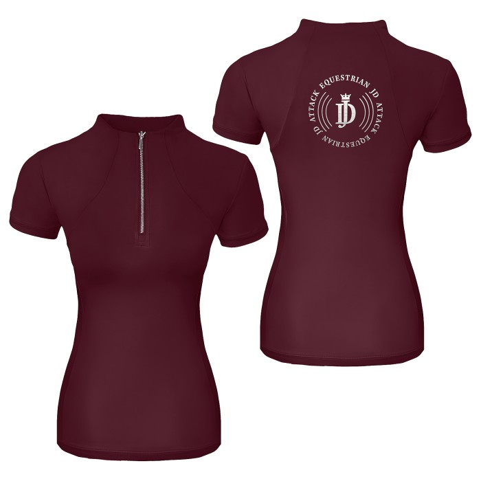 Koszulka techniczna, damska z krótkim rękawem Cathrine kolor bordowy do jazdy konnej.