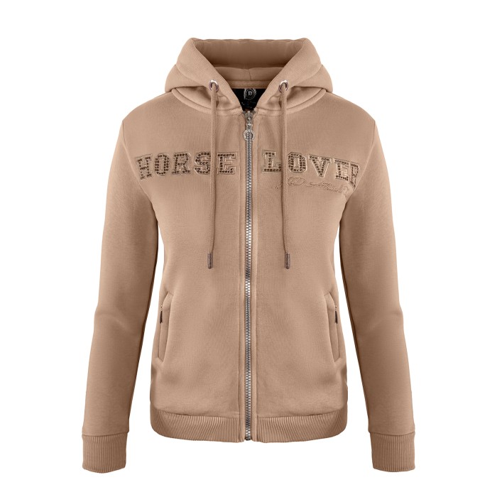 Stylowa bluza dziecięca Horse Lover dla małych miłośniczek jeździectwa! Miękka, rozpinana i z kapturem. Ozdobiona błyszczącym napisem oraz praktycznymi kieszeniami na zamek. Idealna do stajni i na co dzień. Komfort i jakość premium dla dziecka