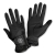 Black women's equestrian glove Margot by JD Attack on a white background. Shown from both sides: a non-slip texture on the palm and a wide, asymmetrical velcro strap with a shimmering glitter panel and silver logo on the back.
