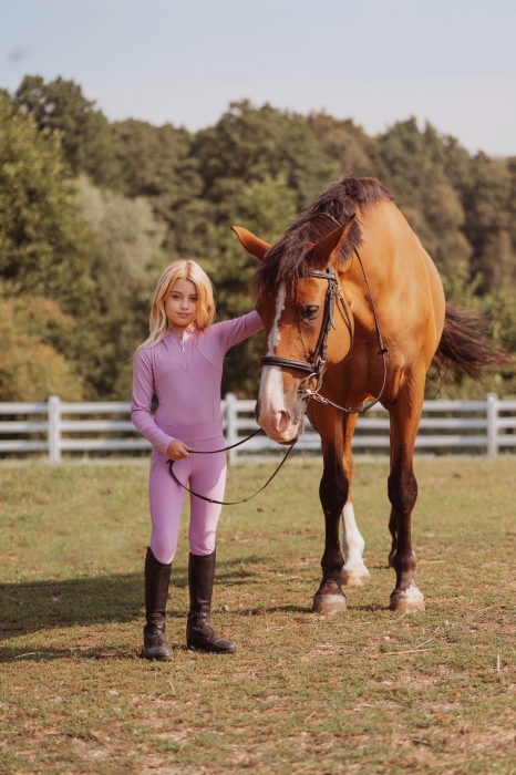Children's Long Sleeve Horse Riding Blouse in light purple colour. Very comfortable and lightweight.