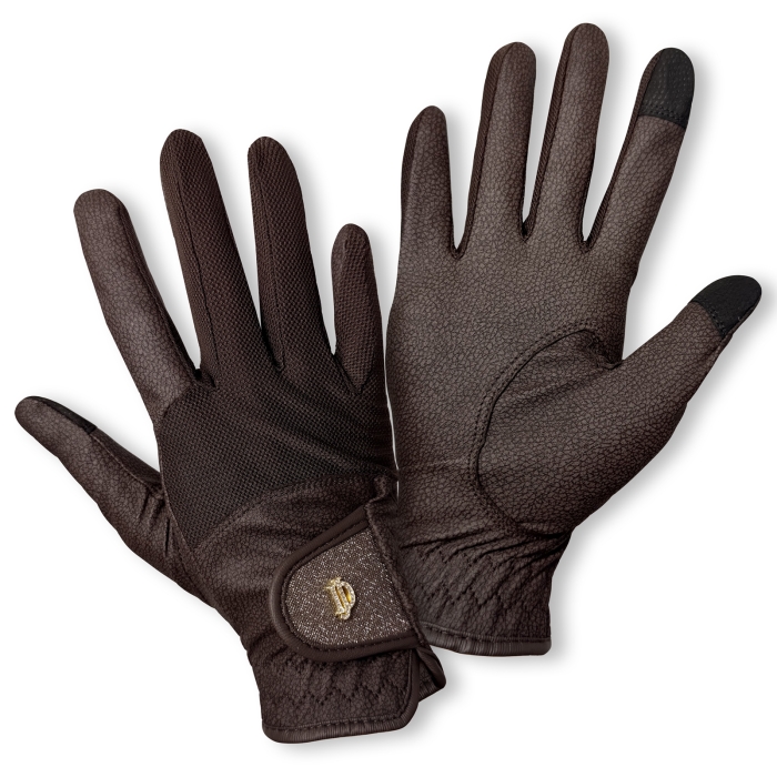Women's equestrian gloves Roxy by JD Attack. Non-slip main fabric and elastic insert (83% nylon, 17% elastane). Features a stylish glitter panel on the closure and touchscreen compatibility. The perfect blend of style and utility!