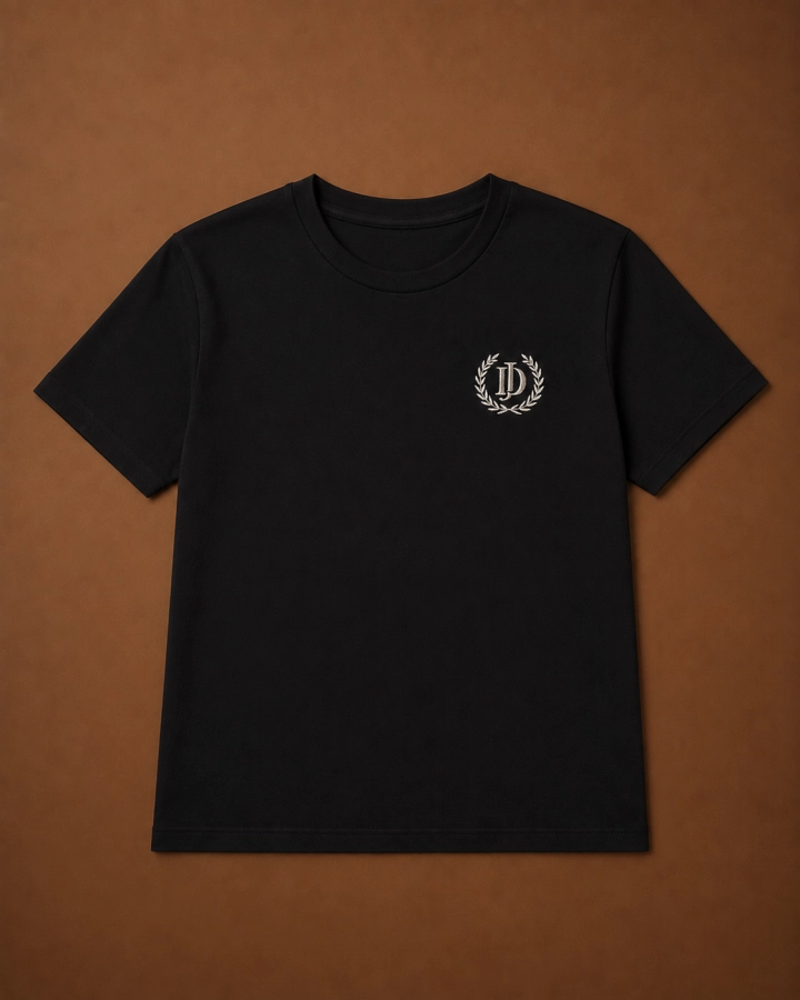 Czarny T-shirt Elara w lekko oversize'owym kroju. Krótszy fason, 95% bawełny i 5% elastanu. One Size.