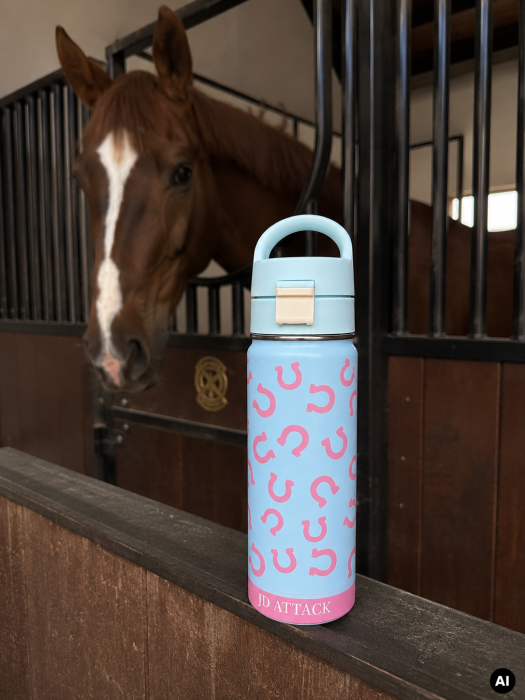 Niebieski kubek termiczny Hooves 550 ml JD ATTACK. Stal nierdzewna, szczelne zamknięcie, wygodny ustnik i utrzymanie temperatury do 24 h.