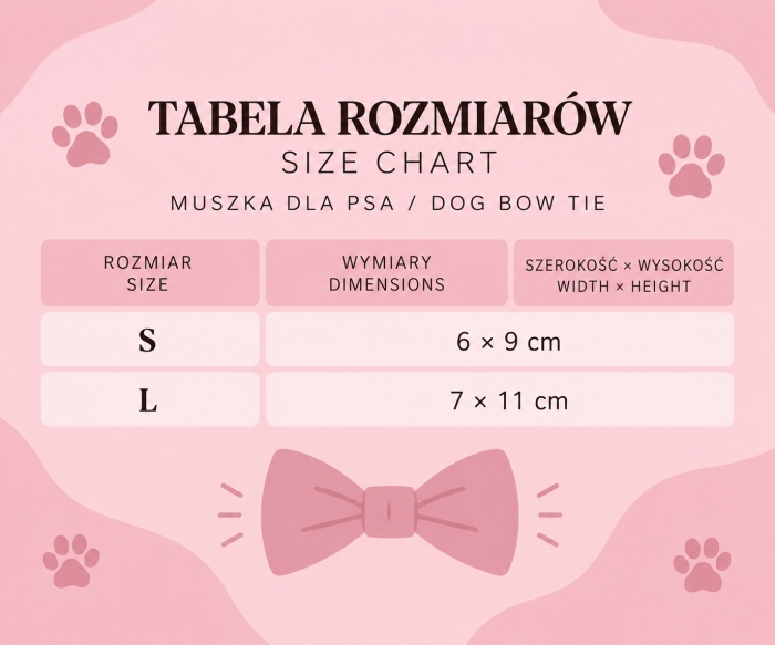 Tabela rozmiarów muszki dla psa