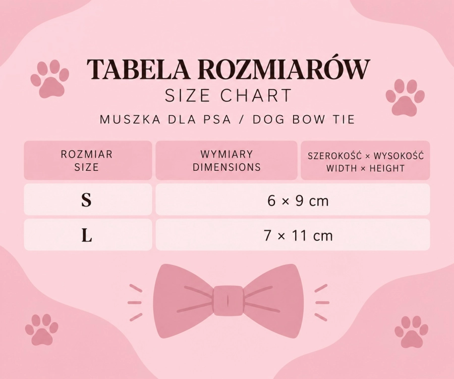 Tabela rozmiarów muszki dla psa