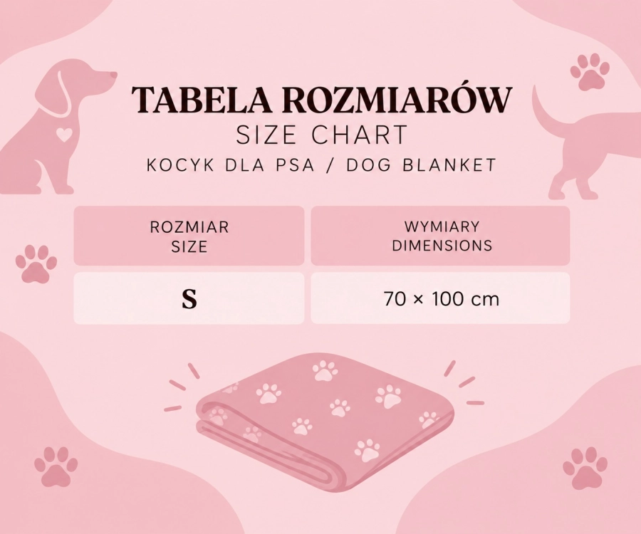 Tabela rozmiarowa kocyka dla zwierząt