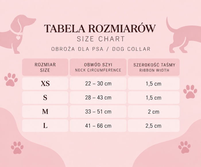 Tabela rozmiarowa obroży dla psa