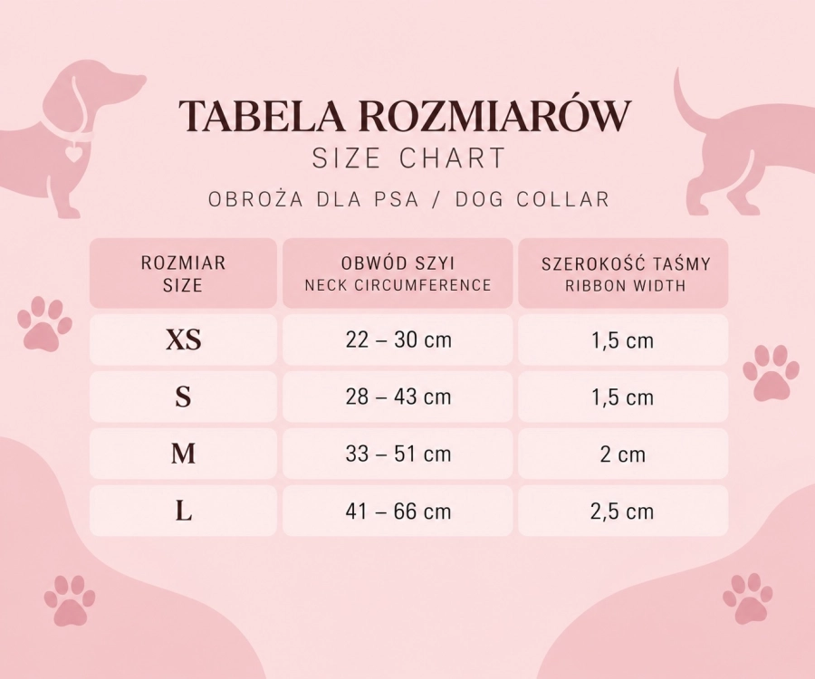 Tabela rozmiarowa obroży dla psa