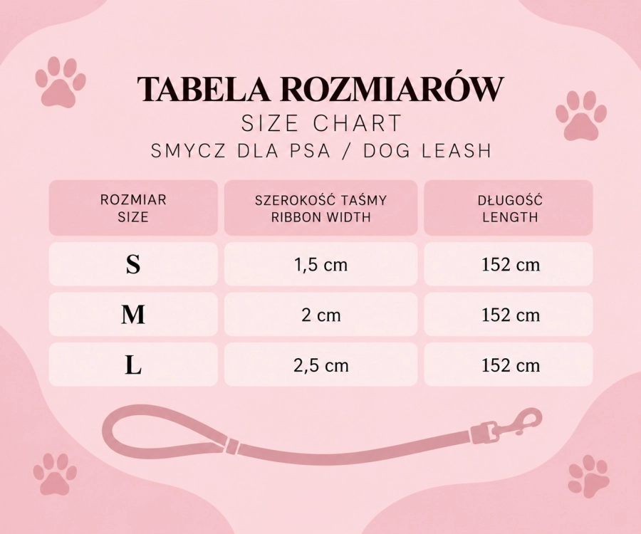 Tabela rozmiarów smycz dla psa