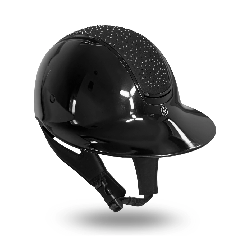 Kask jeździecki Moonlight JD Attack, czarna skorupa z kryształkami widziana z tyłu