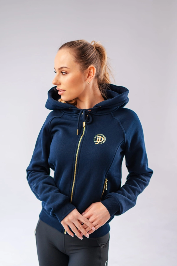 Granatowa bluza jeździecka Josie z kapturem i złotym logo JD